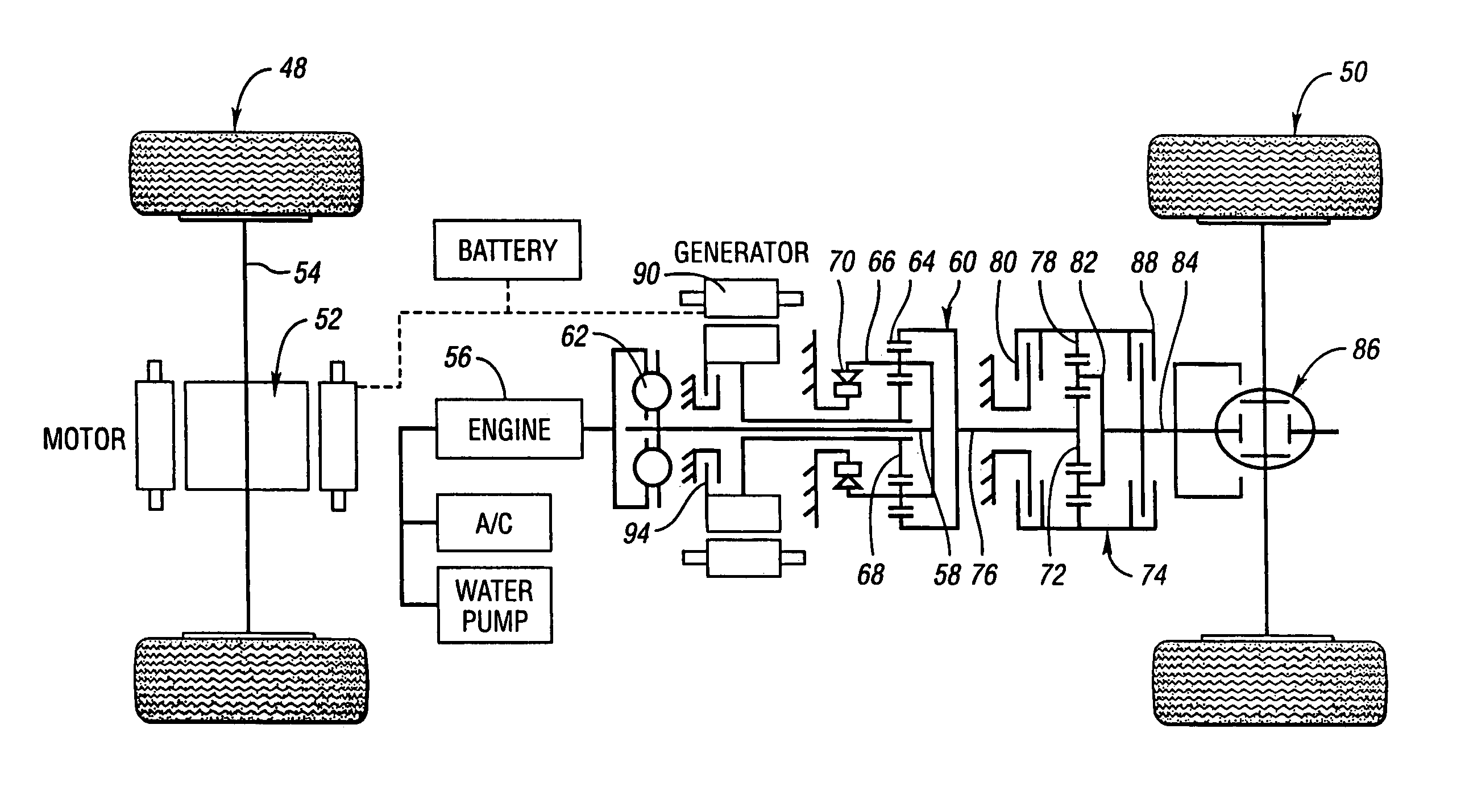 Powertrain for a hybrid vehicle with all-wheel drive capability and method for controlling wheel slip