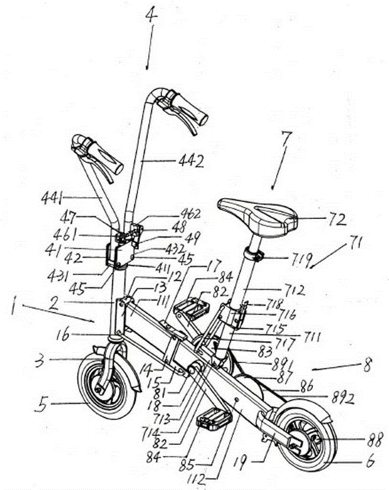 Beam seat tube four-link folding portable bicycle