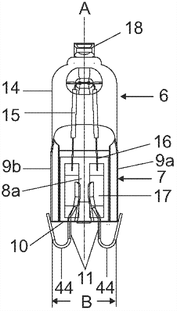 Electric lamp with an outer bulb and a built-in lamp and associated production method