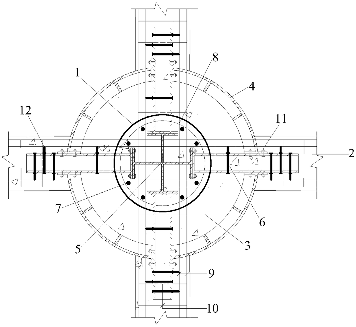 PVC-FRP pipe restrained section steel concrete column-reinforced concrete beam cross-shaped node