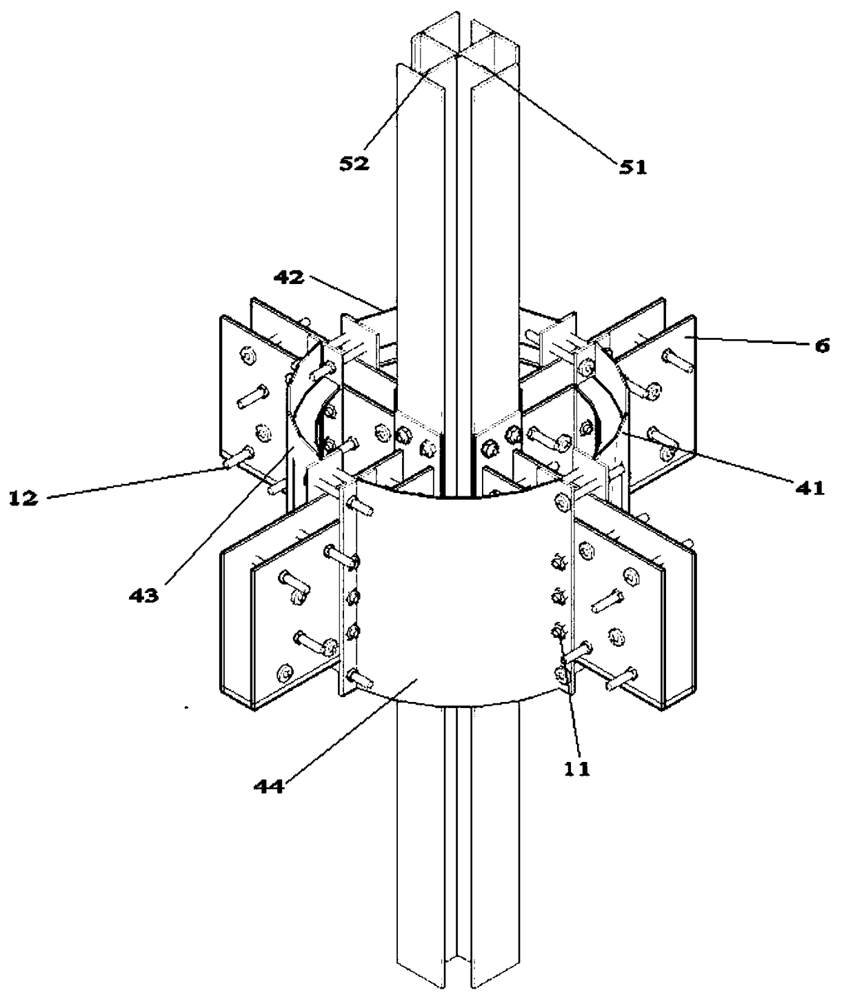 PVC-FRP pipe restrained section steel concrete column-reinforced concrete beam cross-shaped node