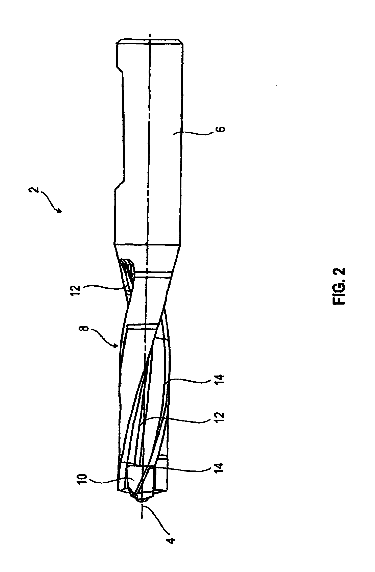 Drill bit for drilling having at least two cutting edges, each with two cutting portions and a non-cutting portion between the two cutting portions