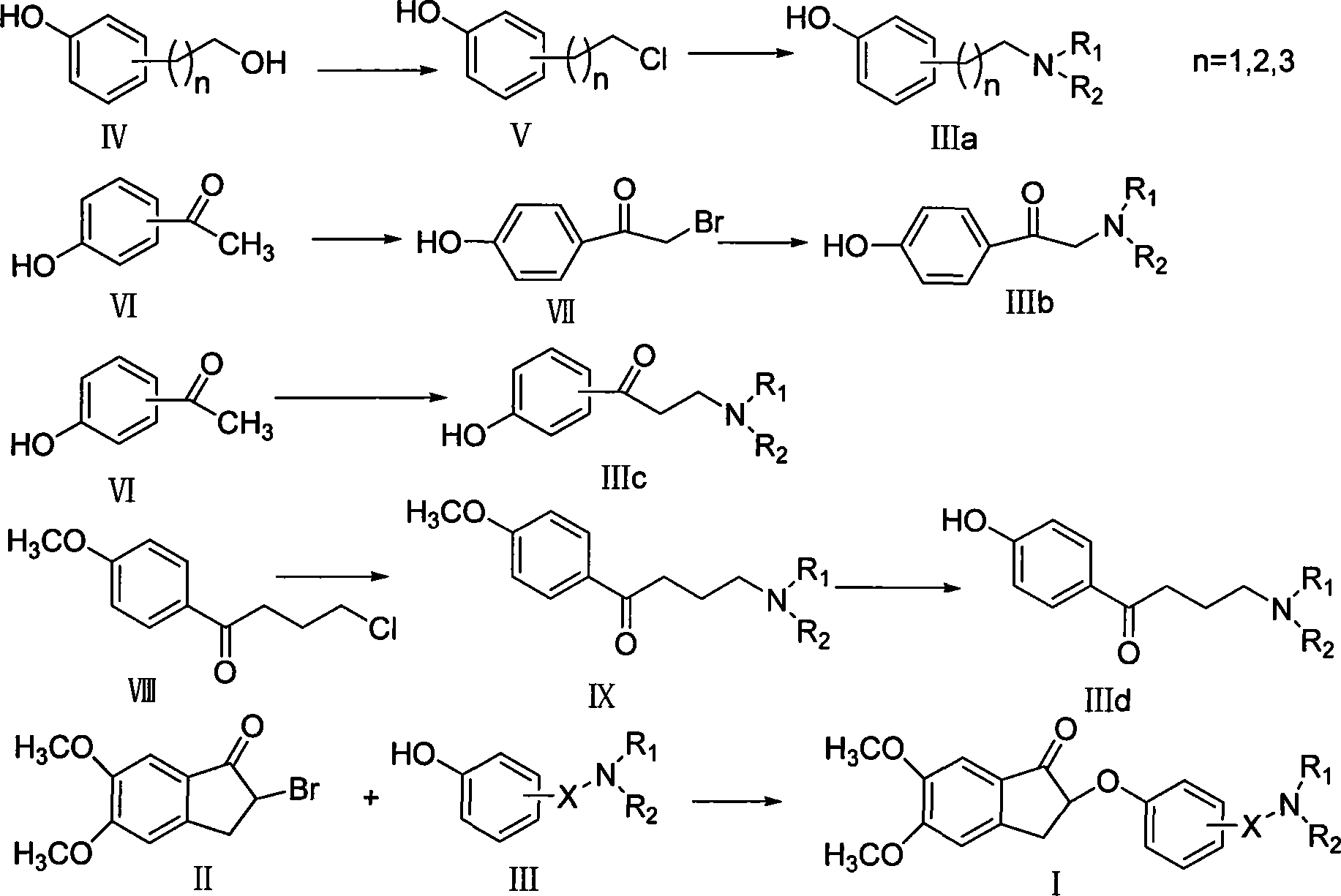 Phenoxy indanone derivatives containing alkylamino side-chain, preparation method and use thereof