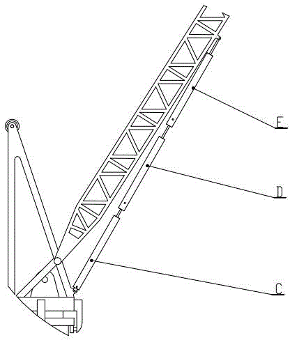 Offshore platform floating crane system with three-stage amplitude-changing and shock-absorbing hedging hydraulic device