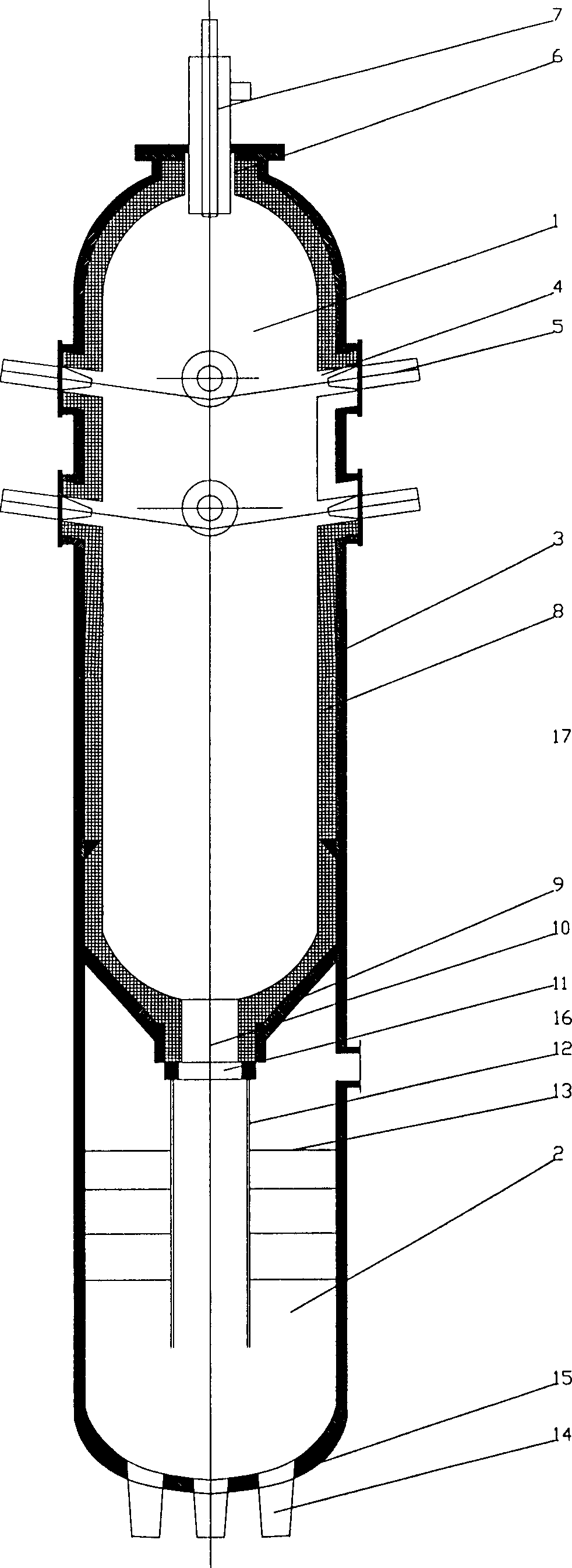 Multi-nozzle coal water mixture or fine coal gasifying furnace and its industrial application