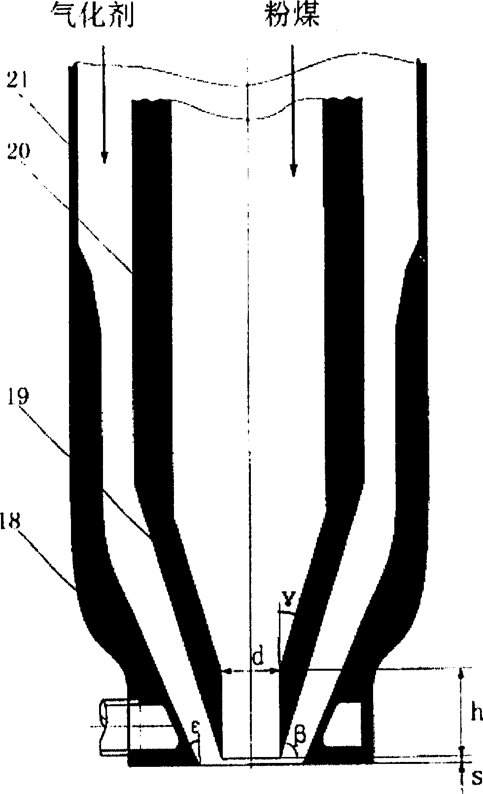 Multi-nozzle coal water mixture or fine coal gasifying furnace and its industrial application