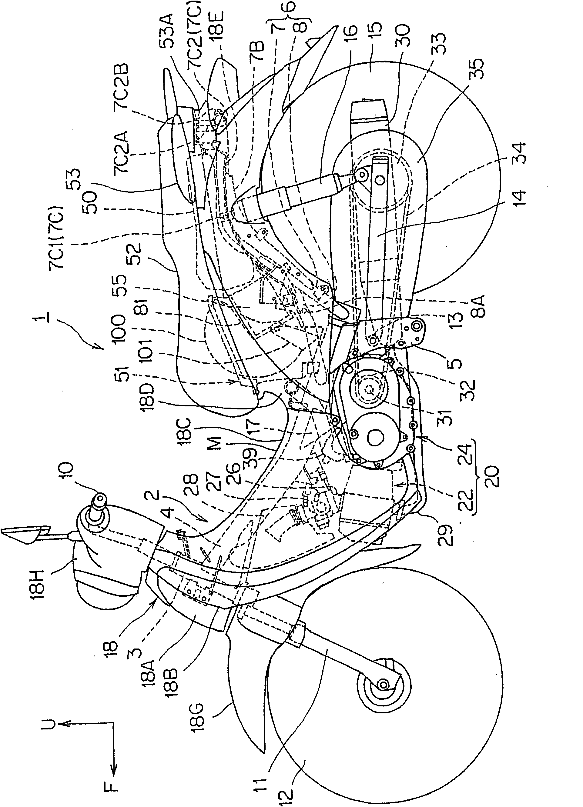 Battery configuration construct of two-wheeled motorcycle