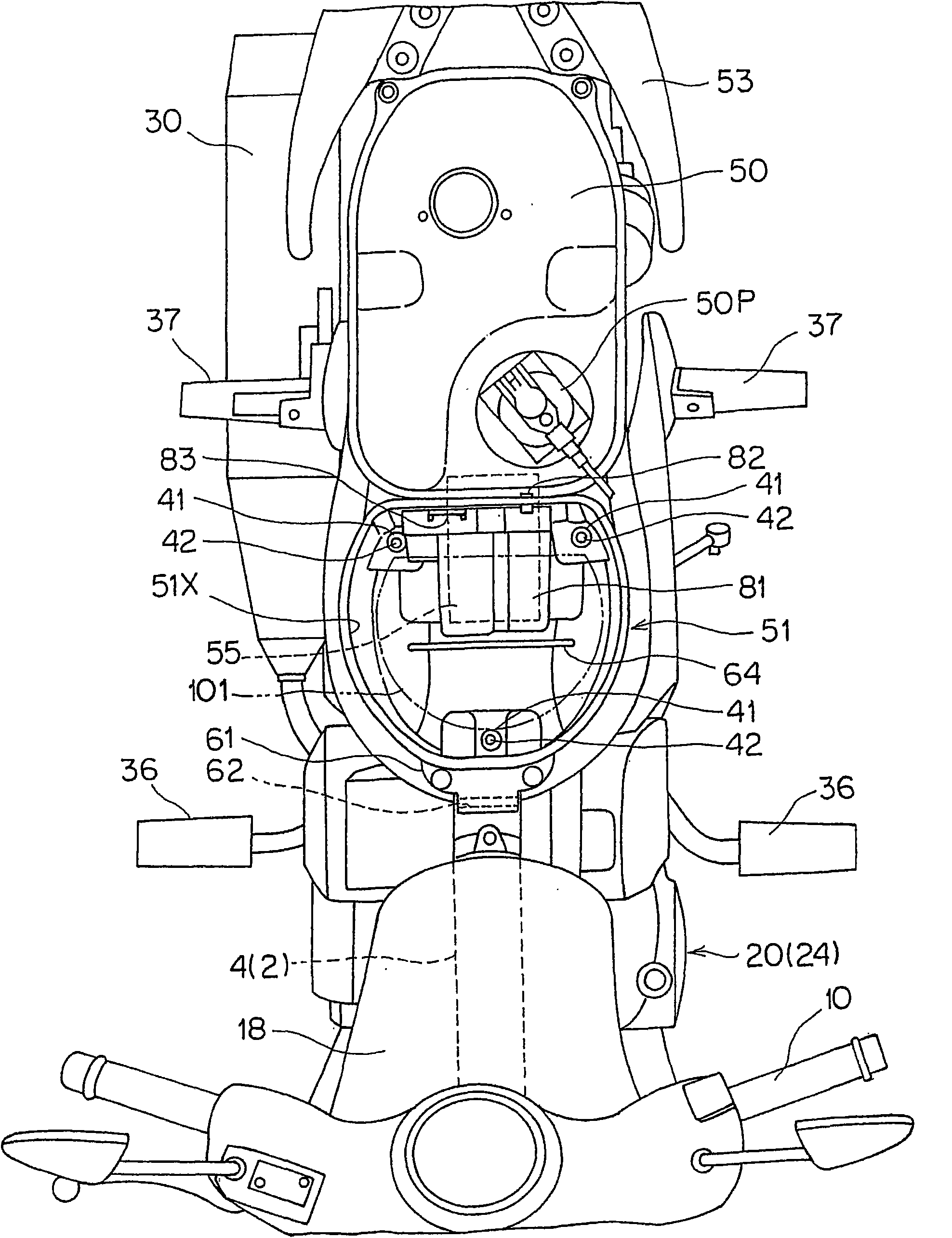 Battery configuration construct of two-wheeled motorcycle