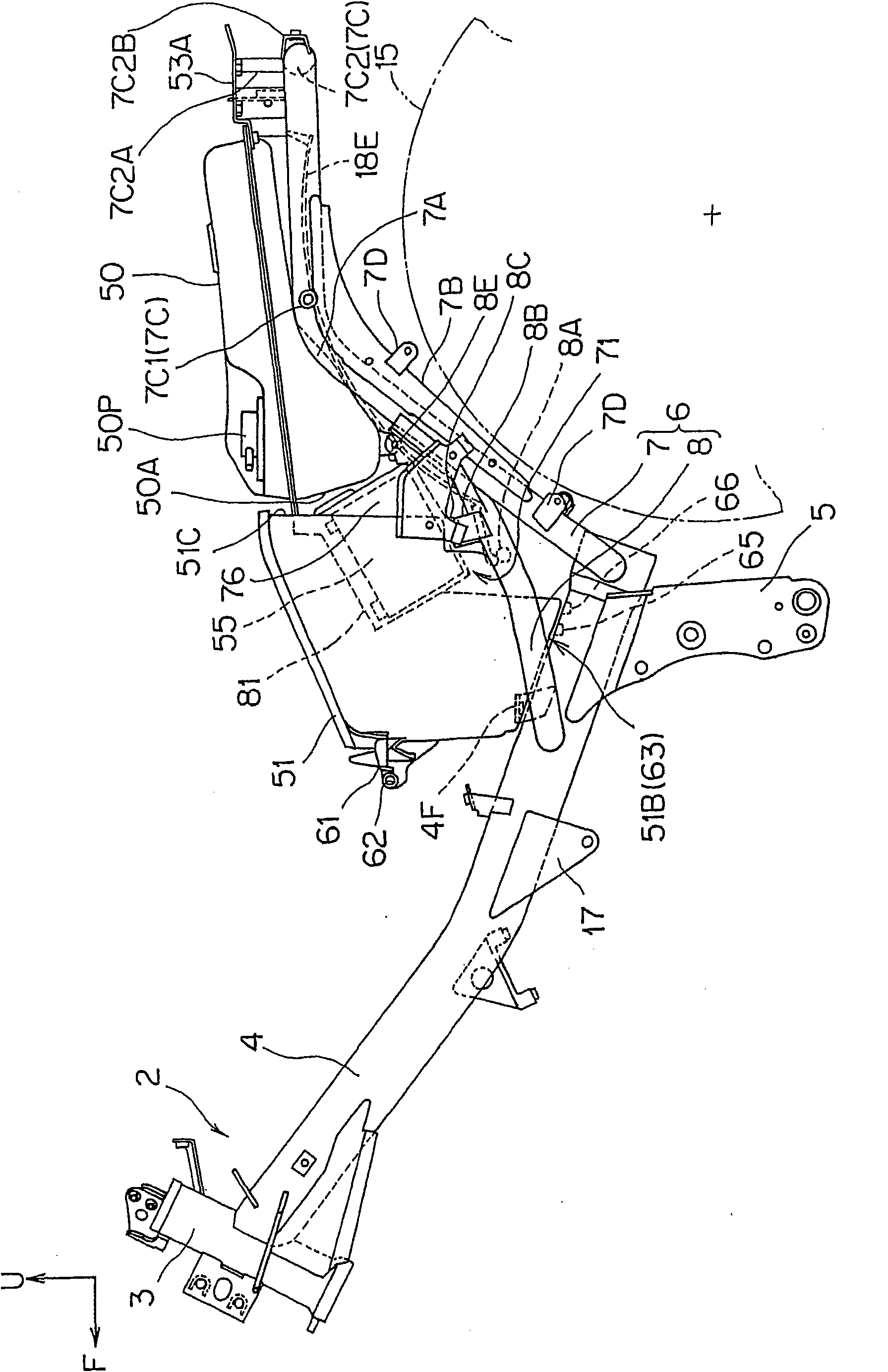 Battery configuration construct of two-wheeled motorcycle