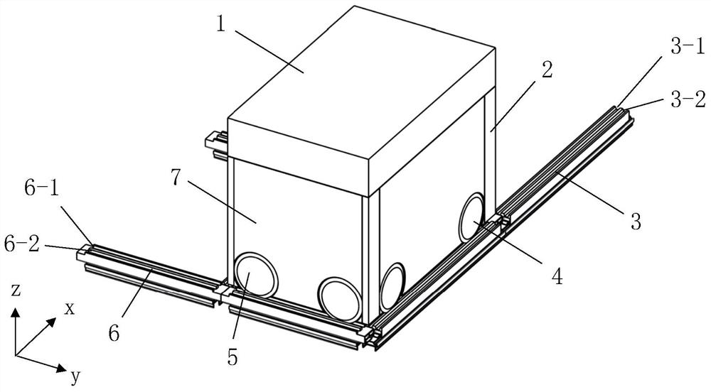 Cargo storing and taking trolley adopting external power supply and vertical warehouse