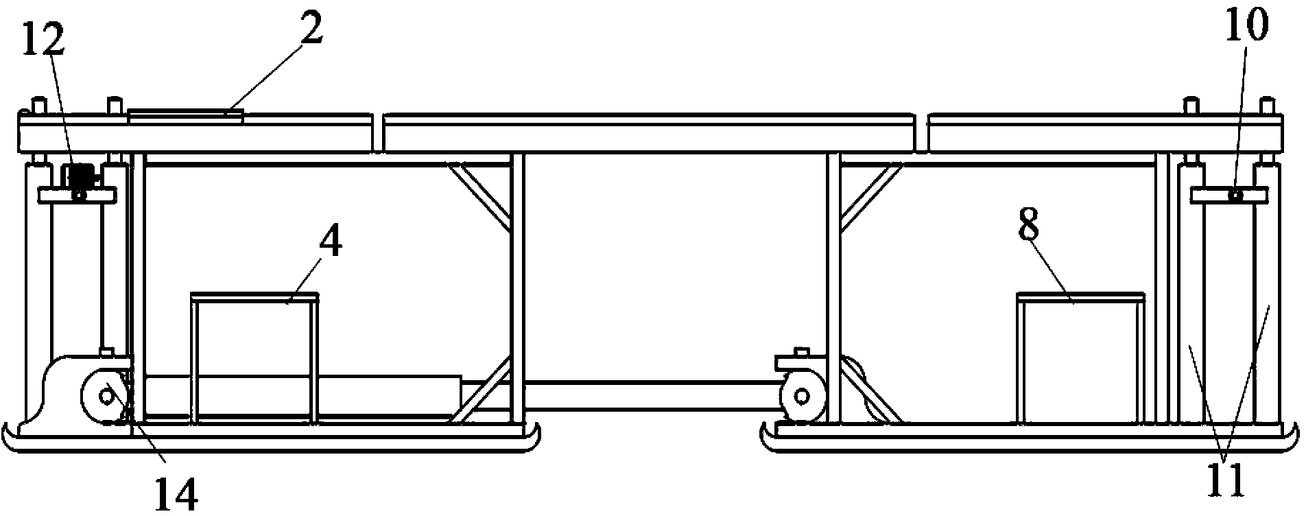 Frame device for lifting and transporting tunneling head-on temporary bracket, and operation method