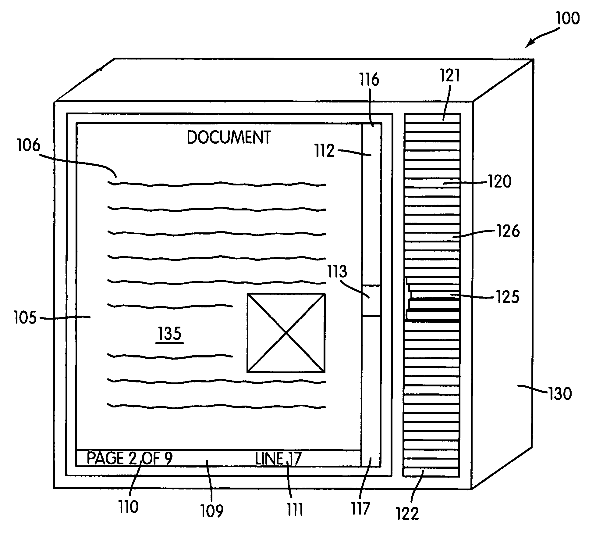 Tactile scroll bar with illuminated document position indicator