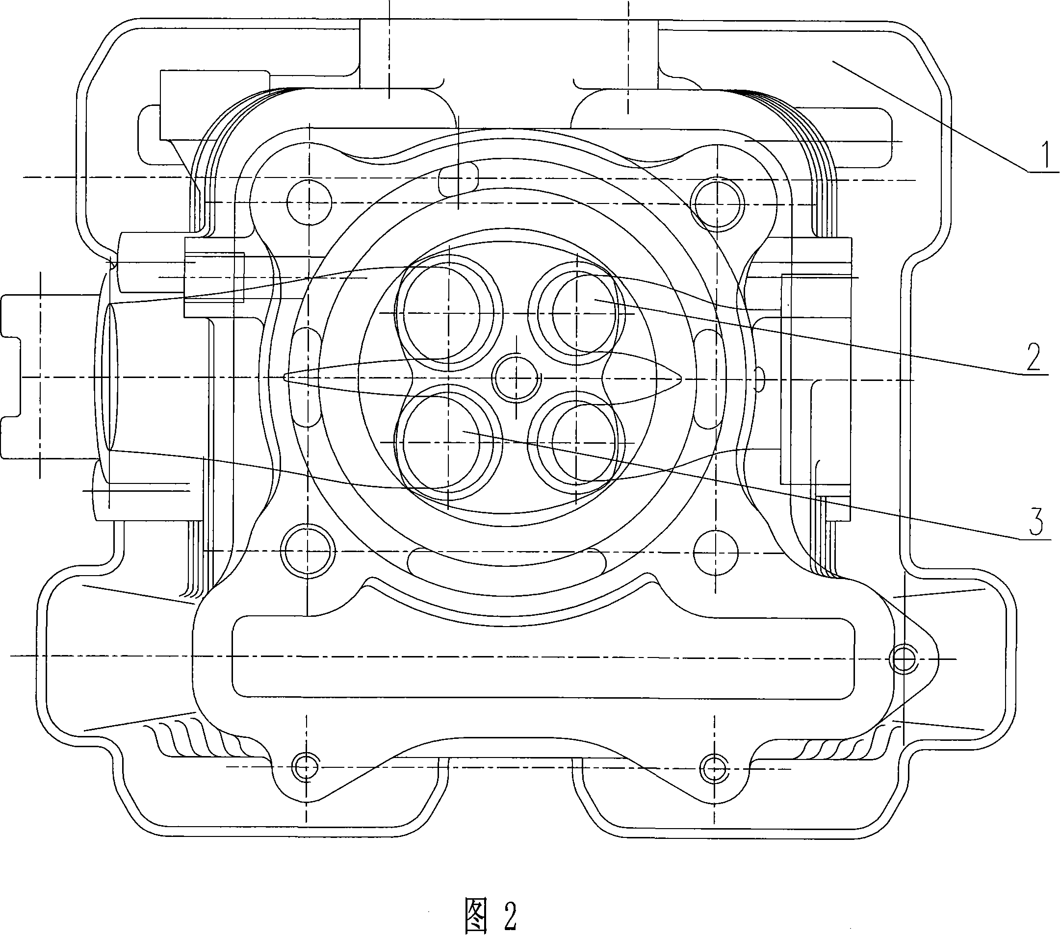 Double-overhead camshaft four-valve air distribution mechanism of motorcycle engine