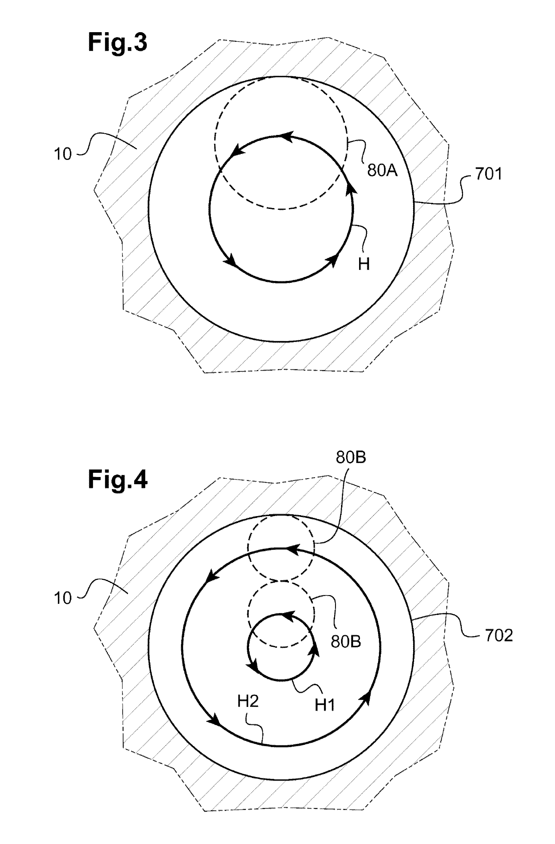 Method for drilling an ophthalmic lens in a helical trajectory and associated drilling device