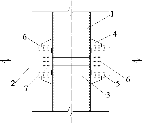 Concrete-filled square steel tube and steel beam semi-rigid reinforcing joint for preventing progressive collapse