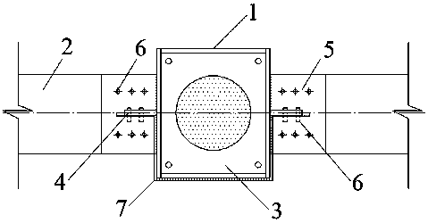 Concrete-filled square steel tube and steel beam semi-rigid reinforcing joint for preventing progressive collapse