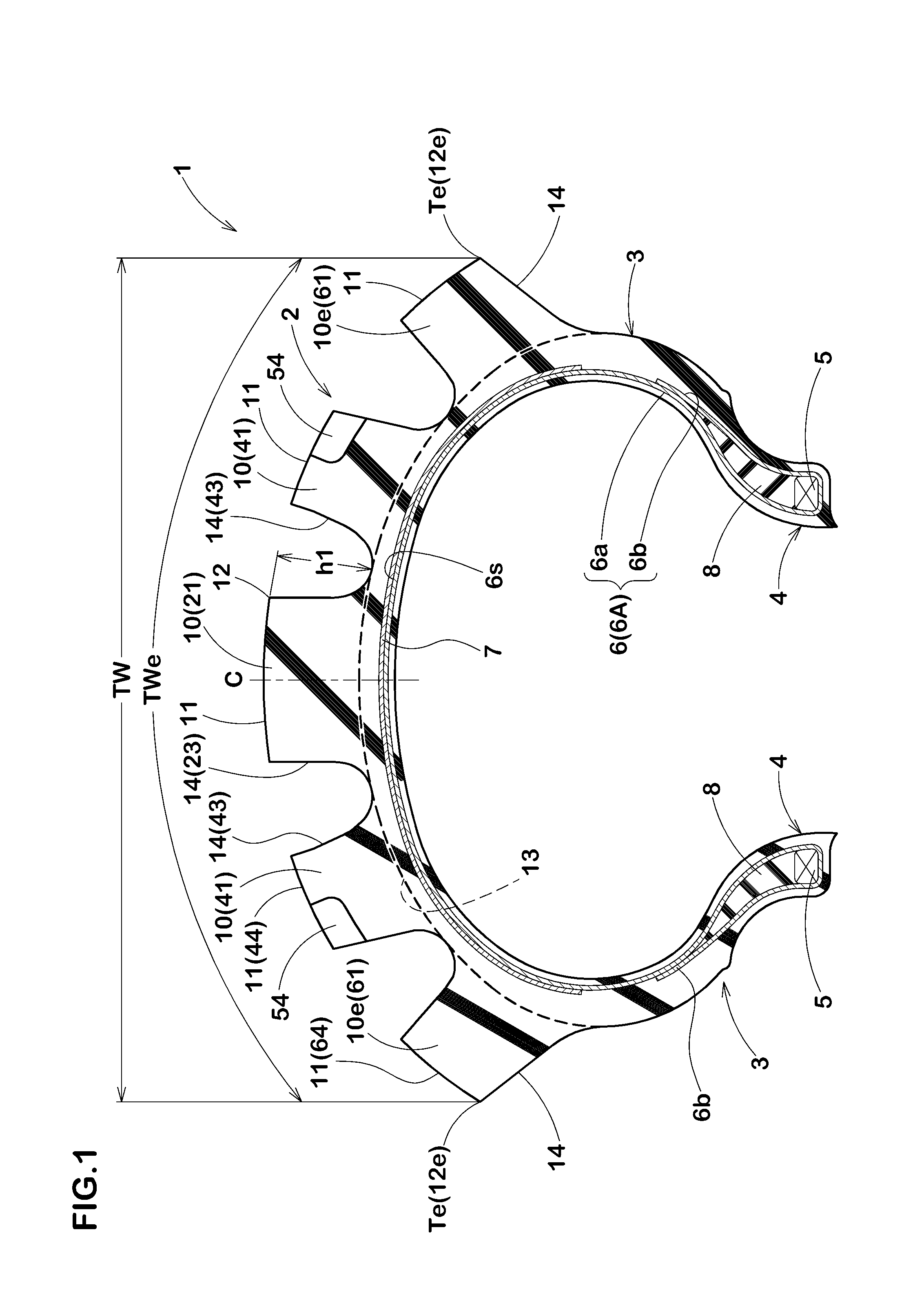 Motorcycle tire for running on rough terrain