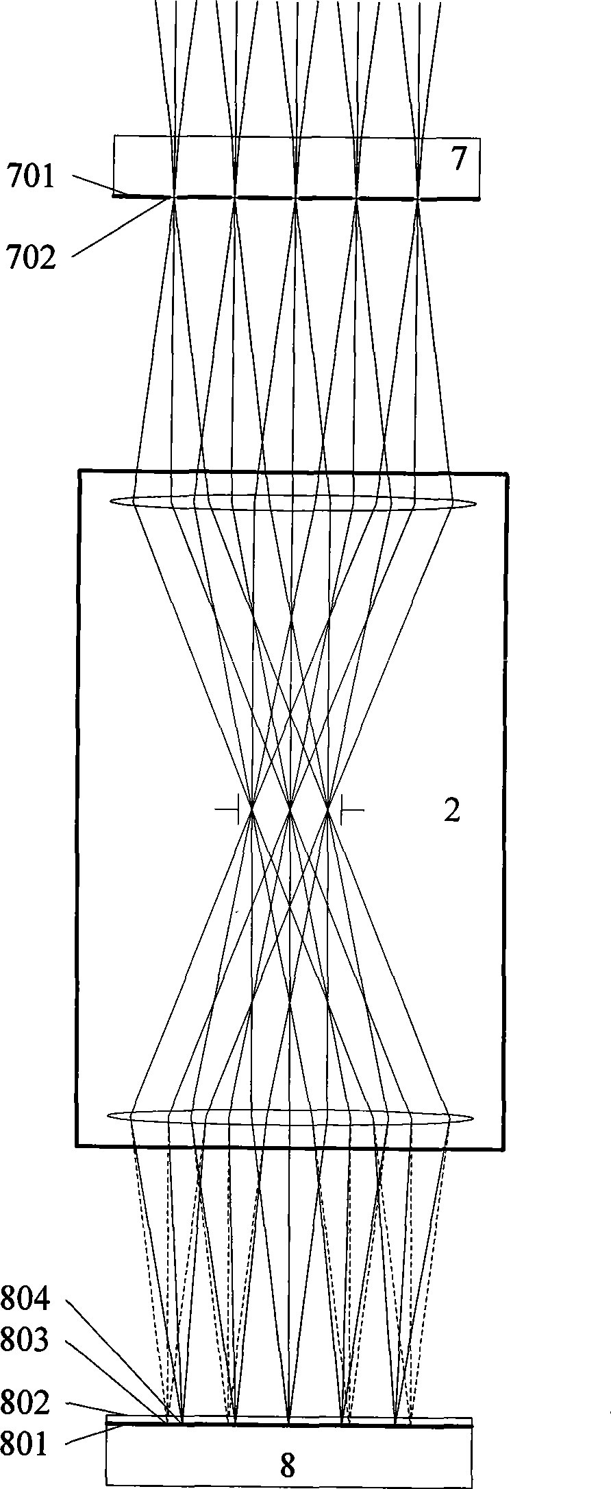 Projection objective magnification error and distortion detection device and method