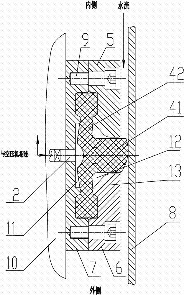 Water stop structure of movable working gate and sealing device