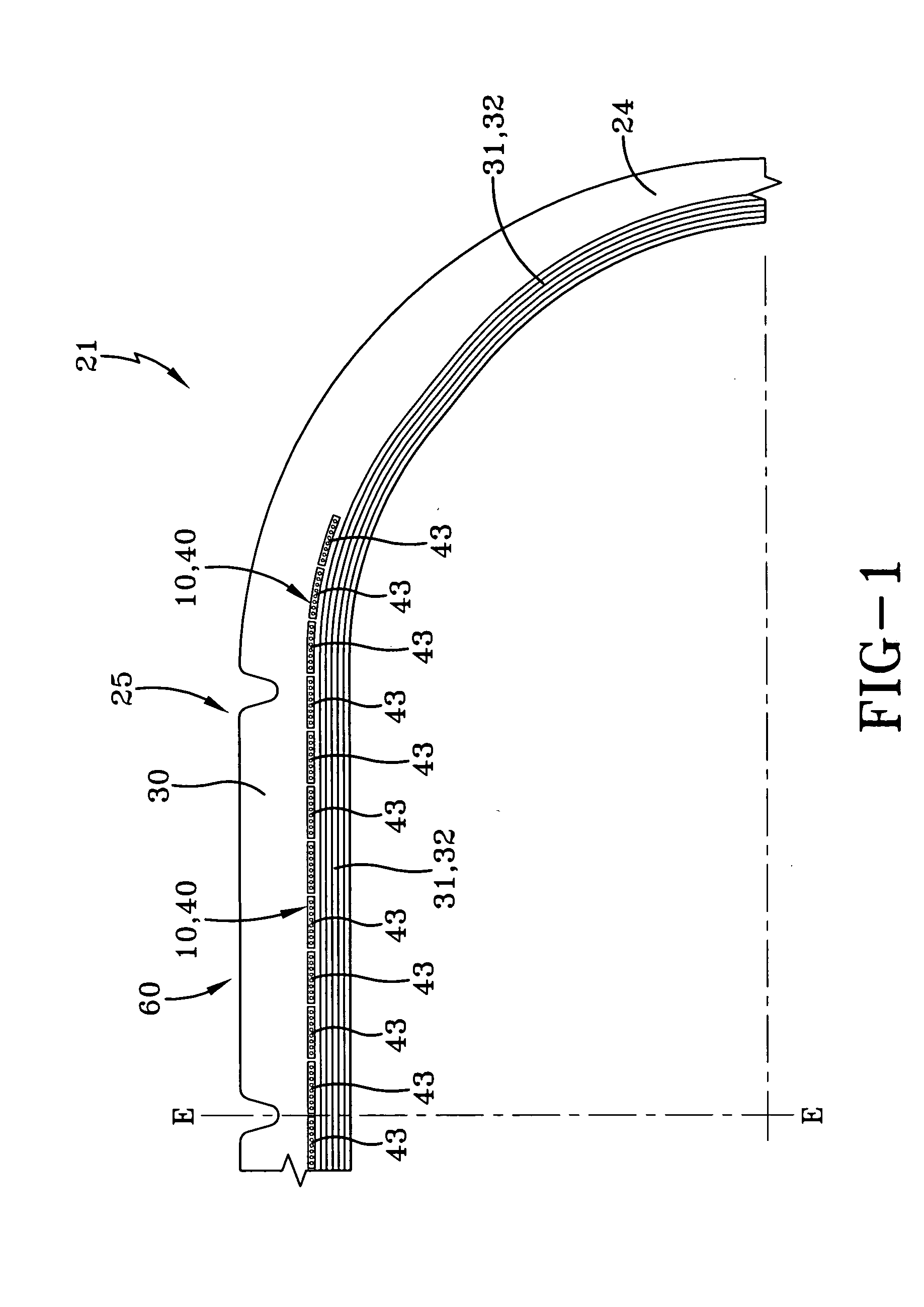 Pneumatic tire having a crown reinforcement structure with a plurality of adjacent cord reinforced strips and a process to manufacture or retread such a tire