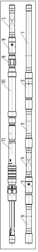 Archimedean-double-helix flow split type double-cluster hydraulic ejection and fracturing integrated tubular column