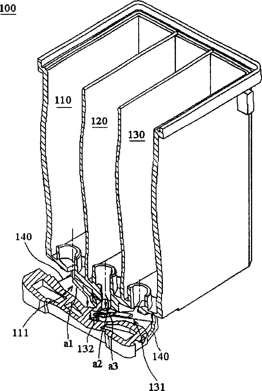 Ink box and body structure of ink box possessing multiple compartments