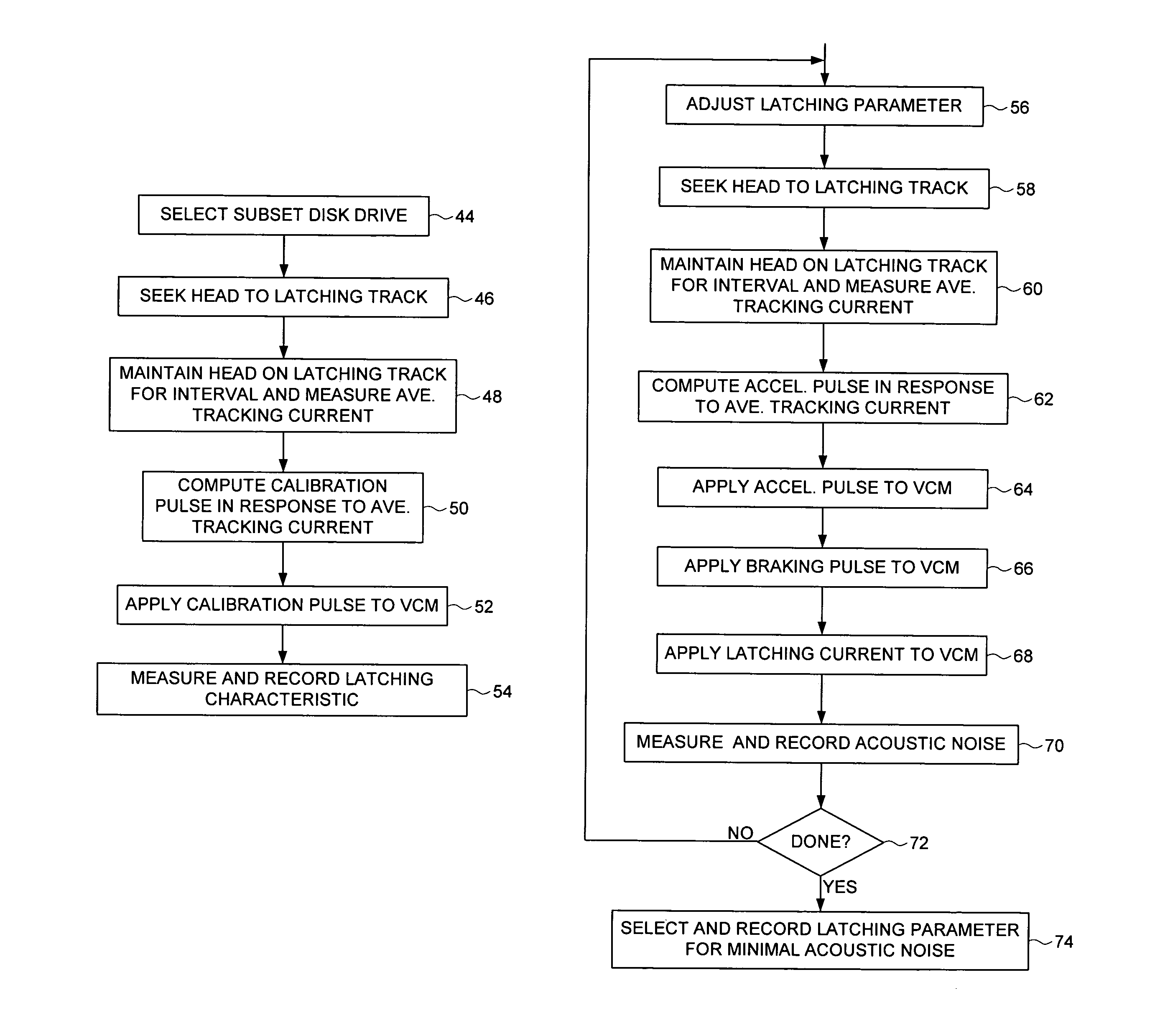 Disk drive employing a calibrated brake pulse to reduce acoustic noise when latching an actuator arm