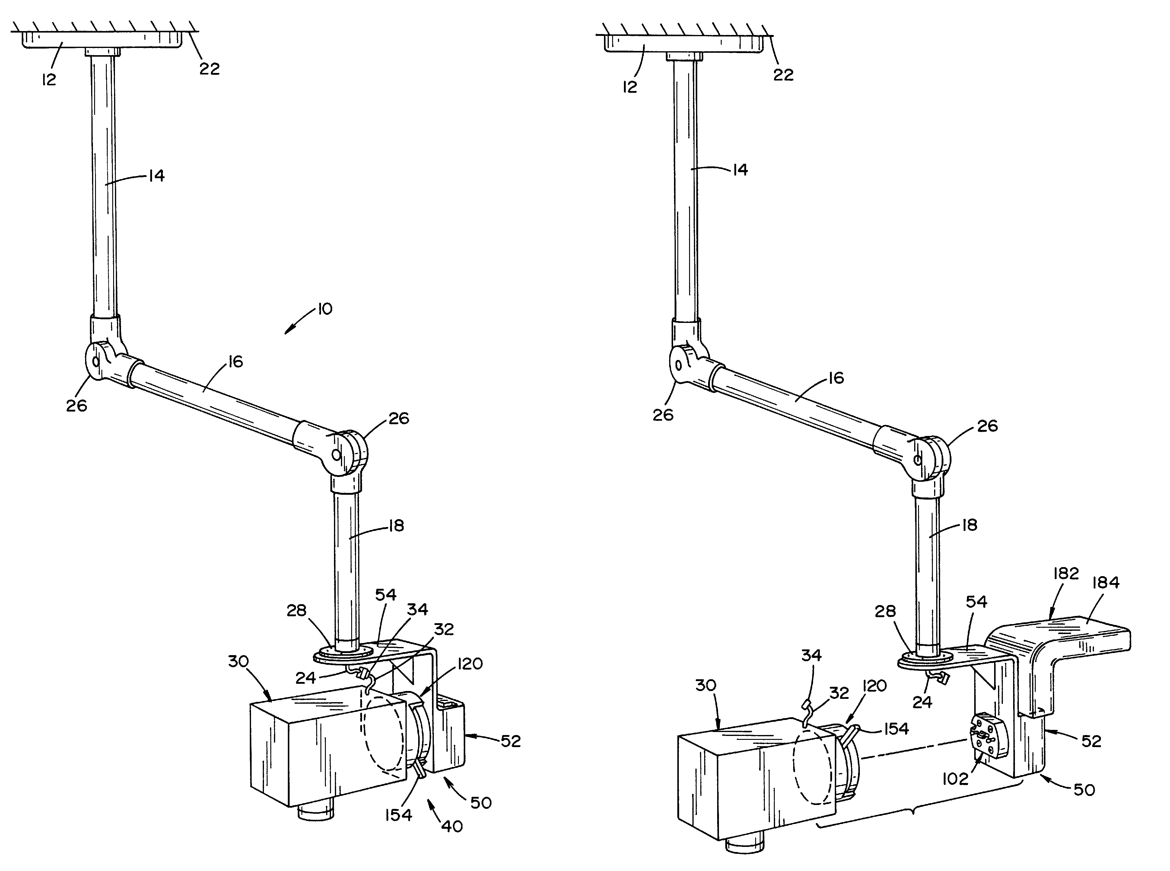 Connection system for mounting a device onto a support arm