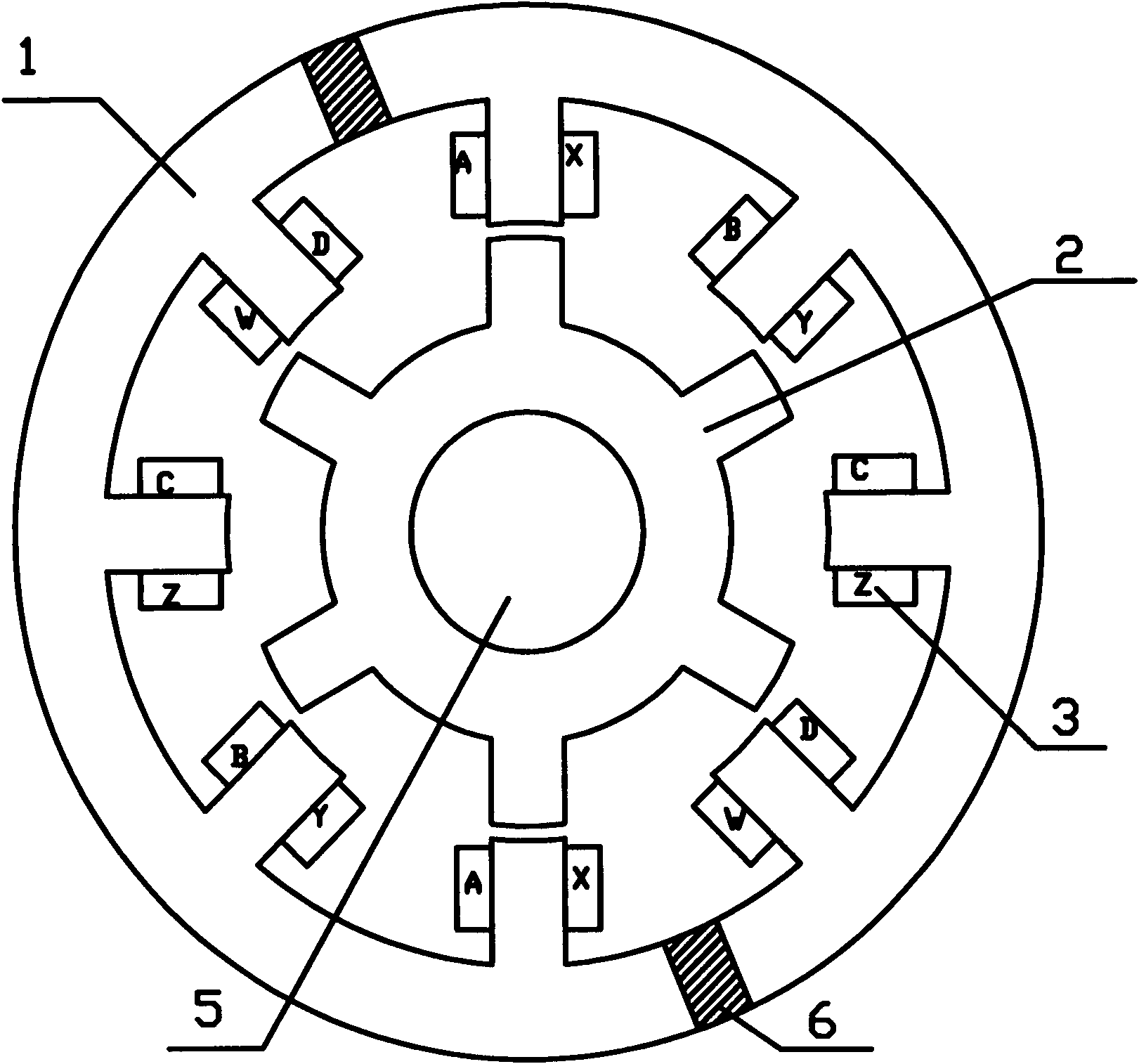 Four-phase doubly salient motor