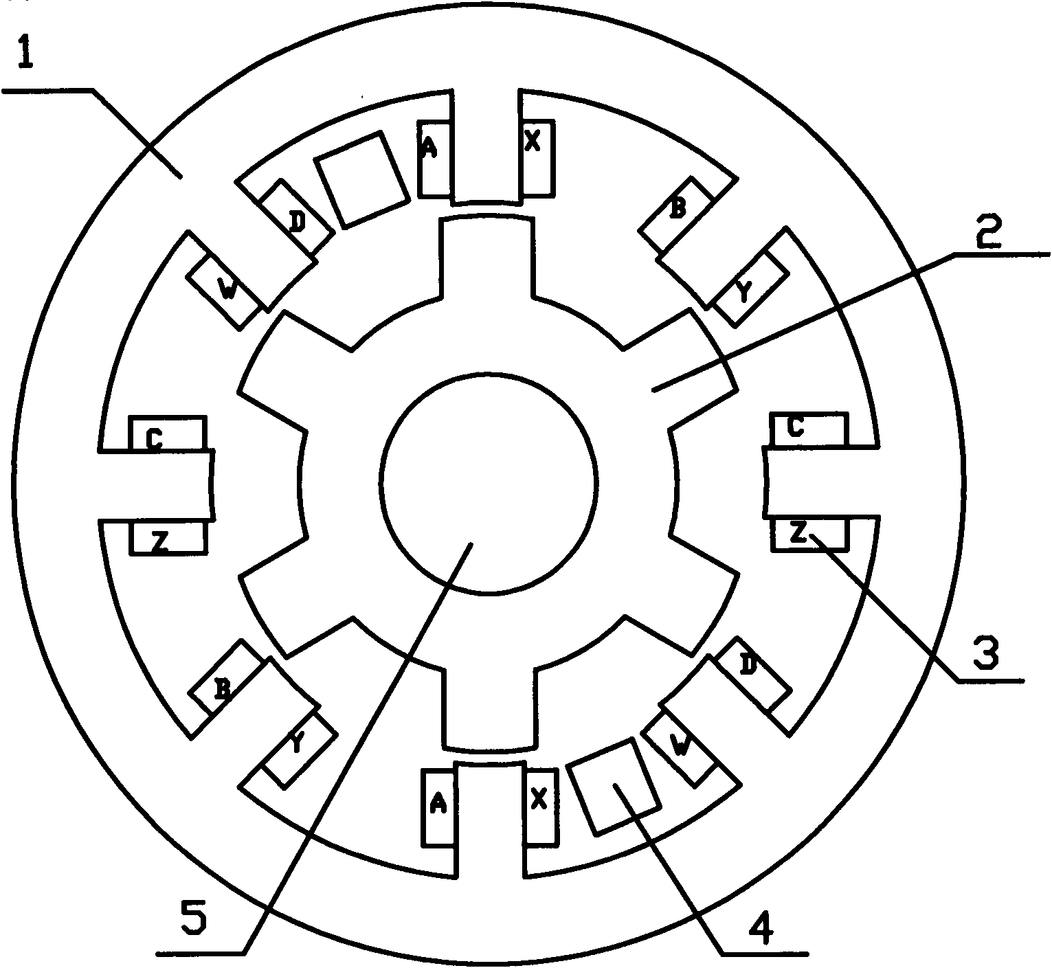 Four-phase doubly salient motor