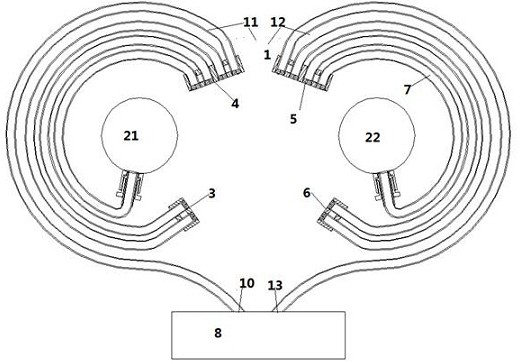 Loop heat pipe system with variable pipe diameters of heat release pipe sets