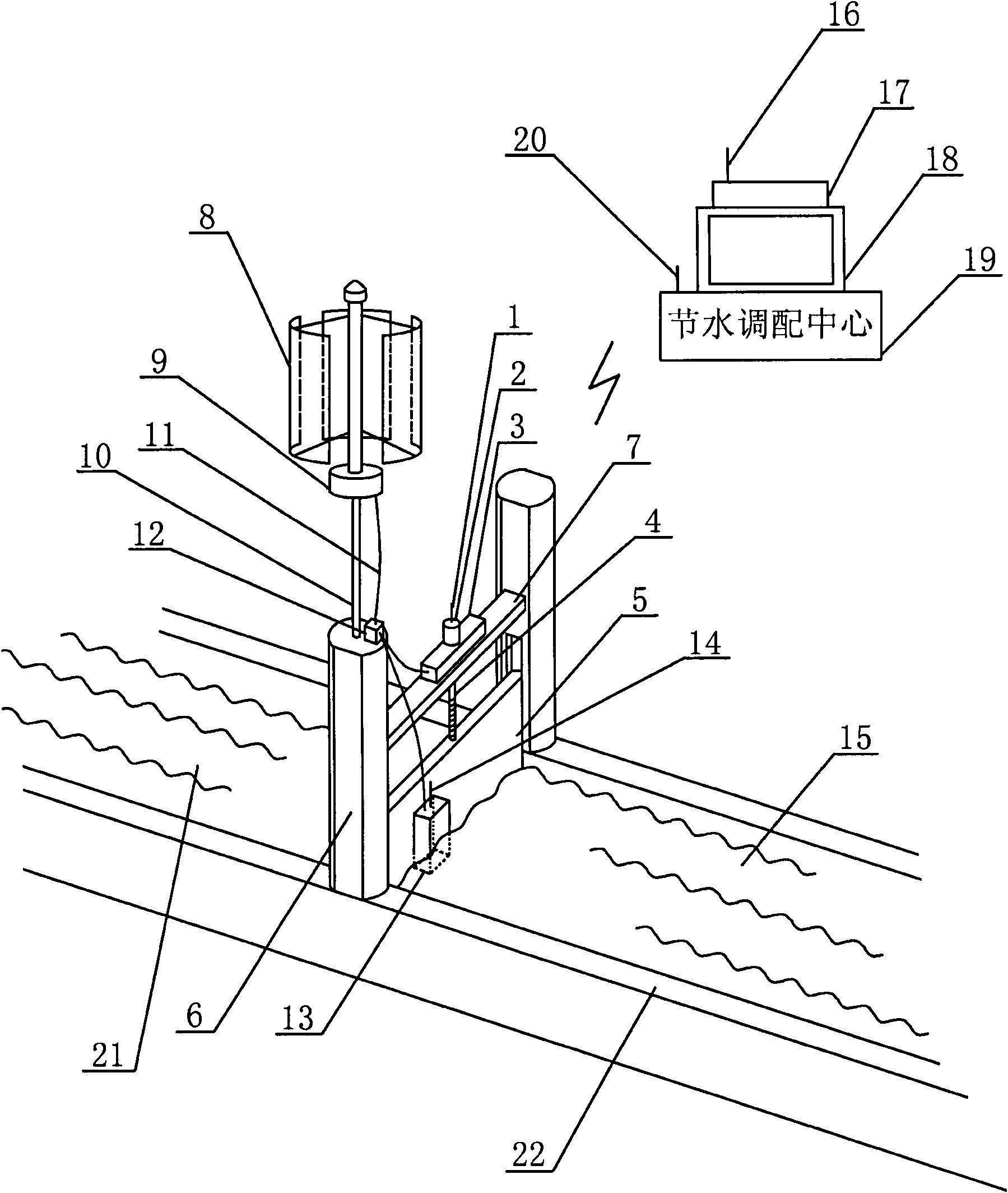 Water saving gate used for supplying power to flow sensor and provided with wind energy generating system