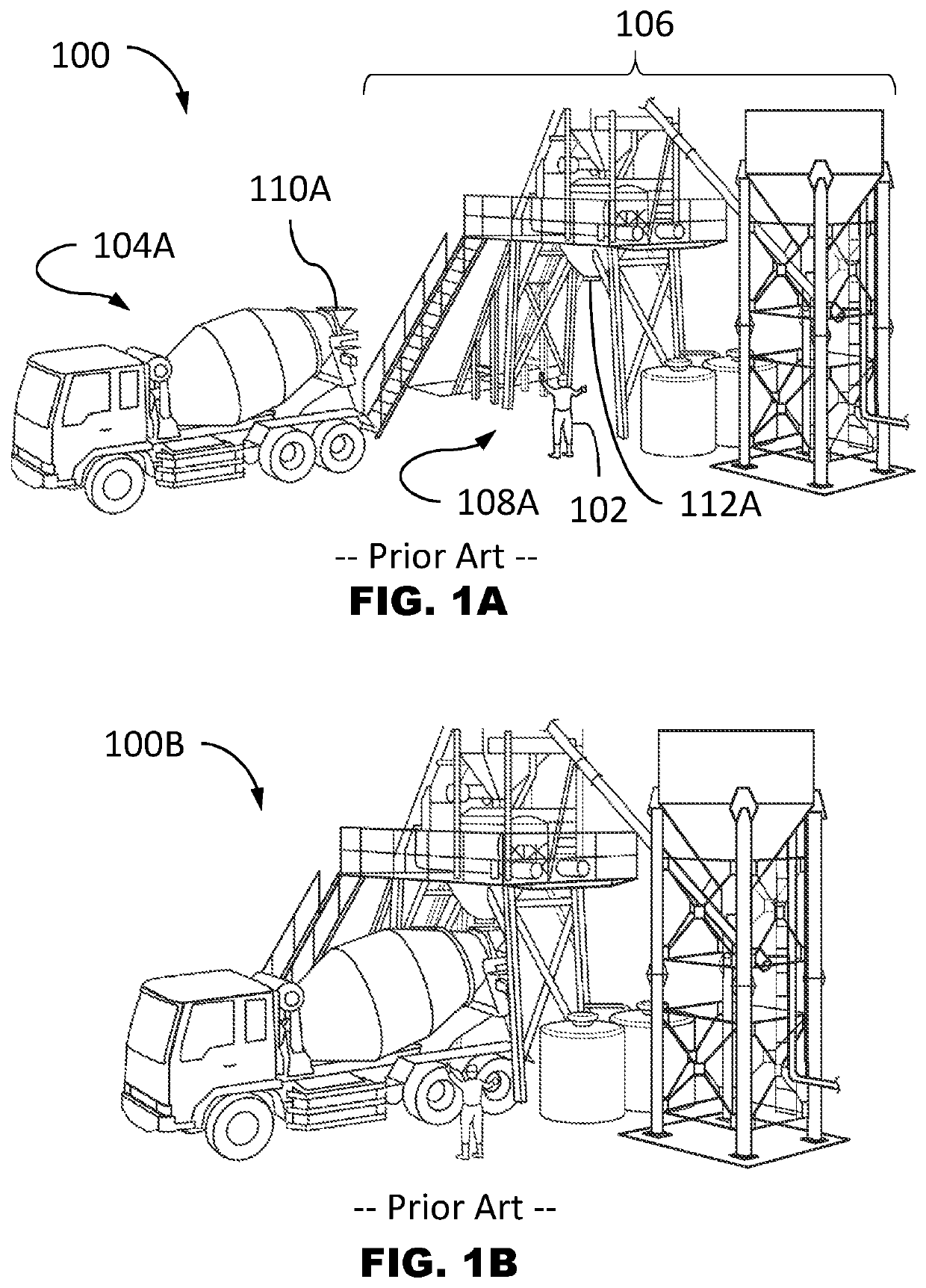 Alignment system and method for a concrete truck at a concrete plant or a cement tanker at a cement loading station