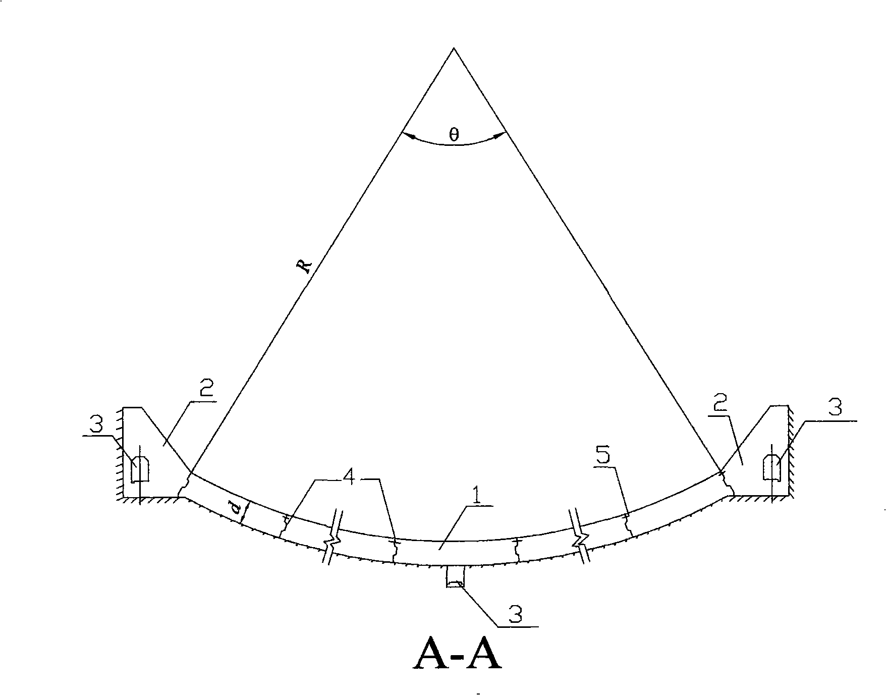 Non-uniform flexible anchoring baffle pond inverted arch bottom plate structure