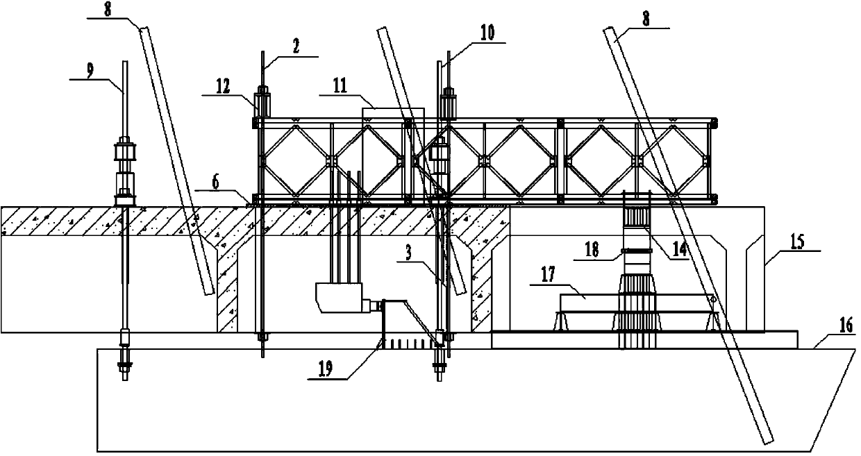 Counter-force type stay rope hanging basket prepressing device and implement method thereof