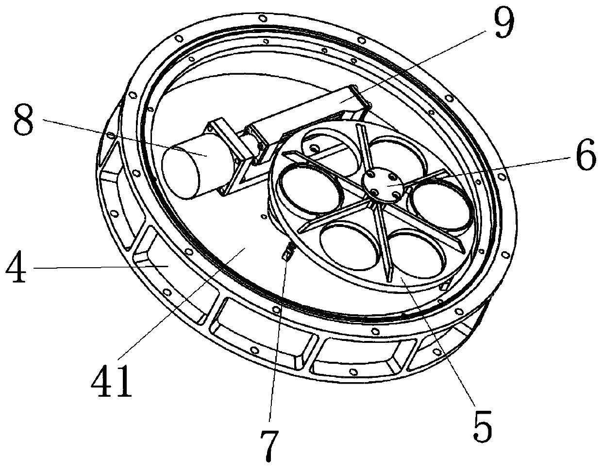 Flexible support column and center bearing supported filter wheel mechanism