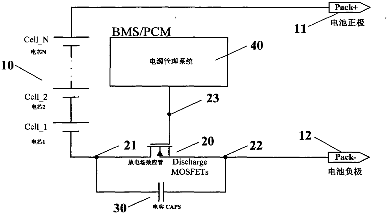 Circuit structure for improving short-circuit protection performance of large-sized battery pack by using capacitor