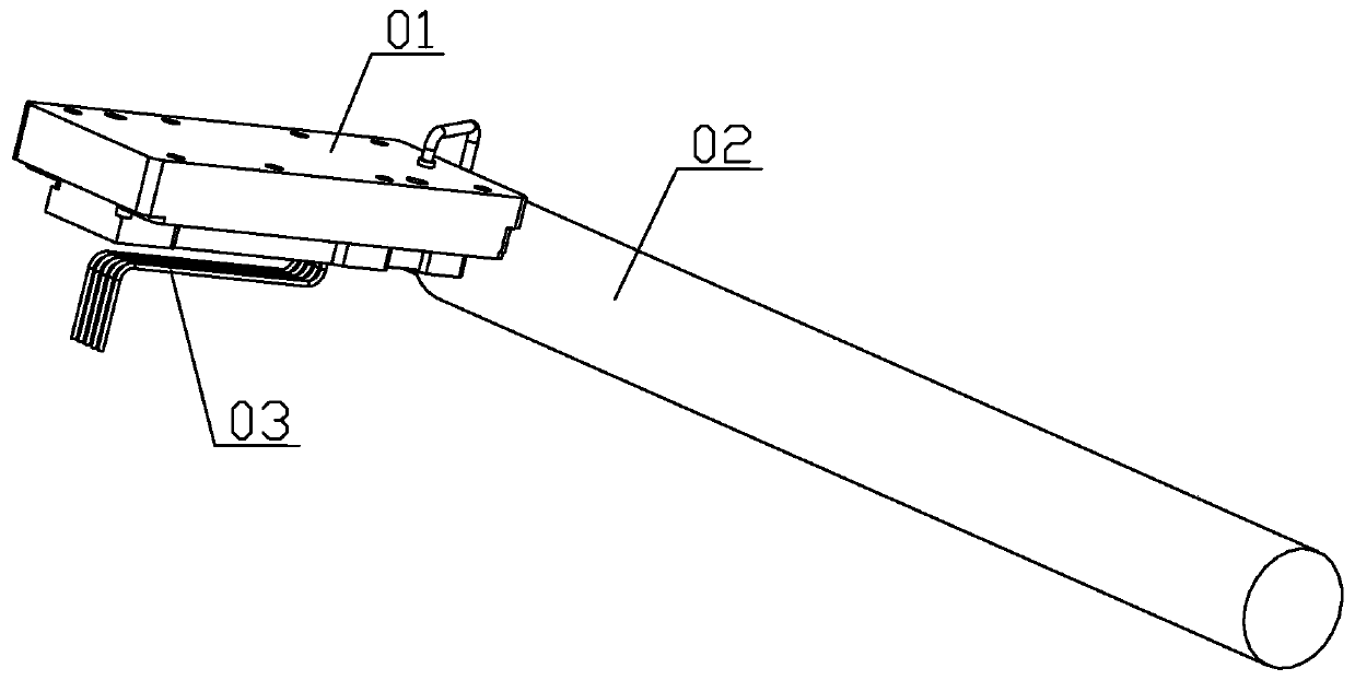 Waveguide frequency converter mounting box and waveguide frequency converter line cementing tool