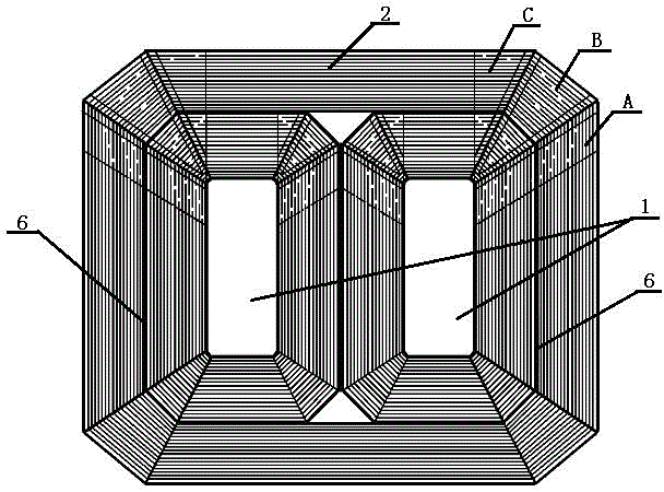 Foldable planar three-phase open transformer iron core