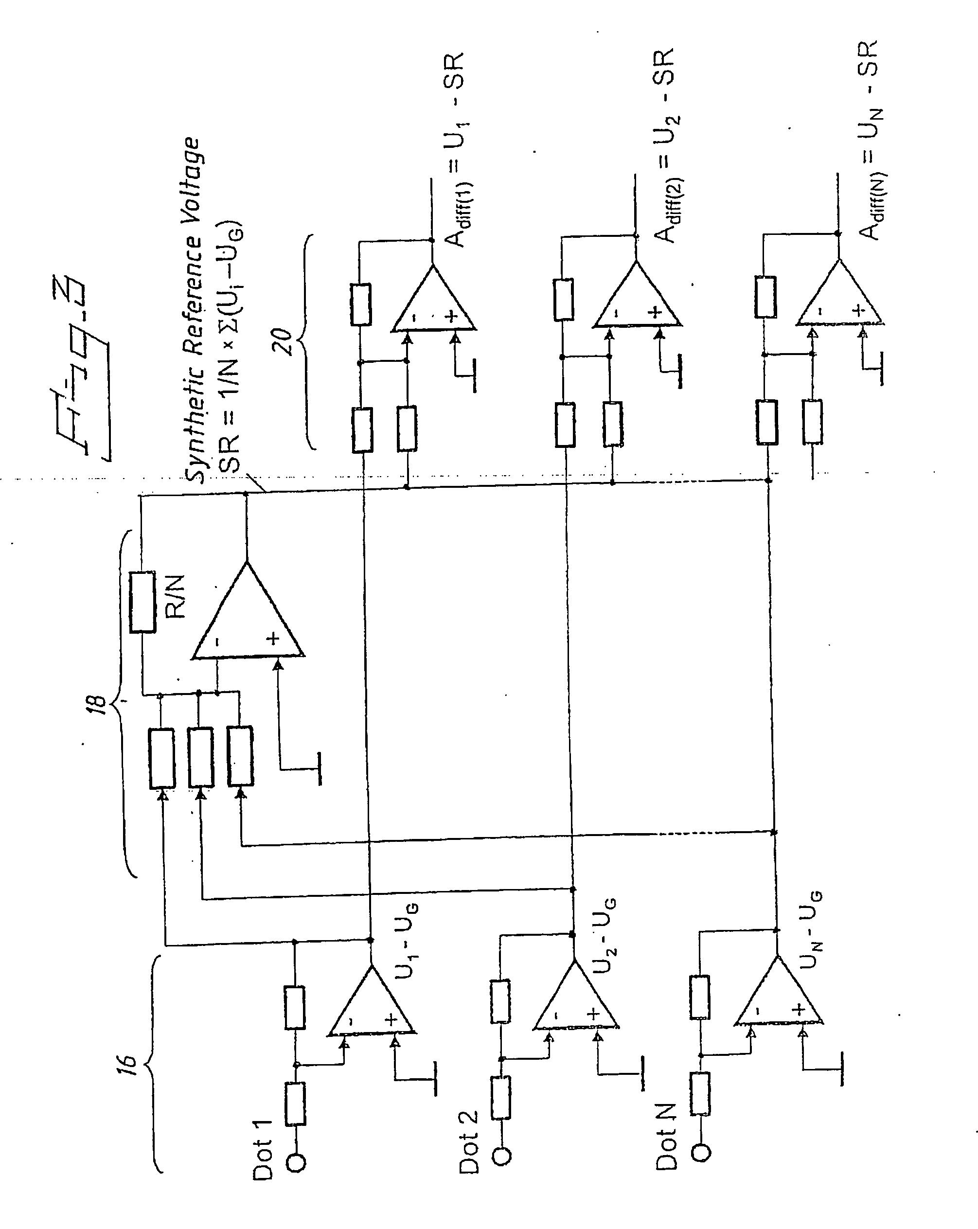 Medical system with a multi-dot electrode, where the sub-signals are combined into a synthetic reference