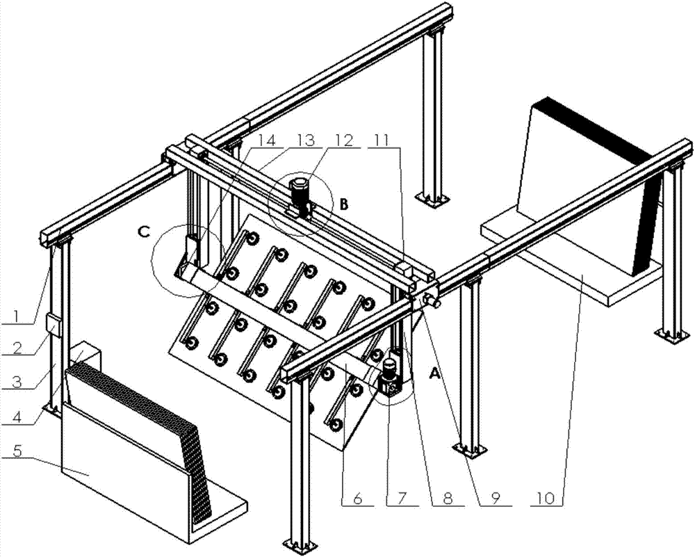 Stone slab truss type automatic discharging device and method