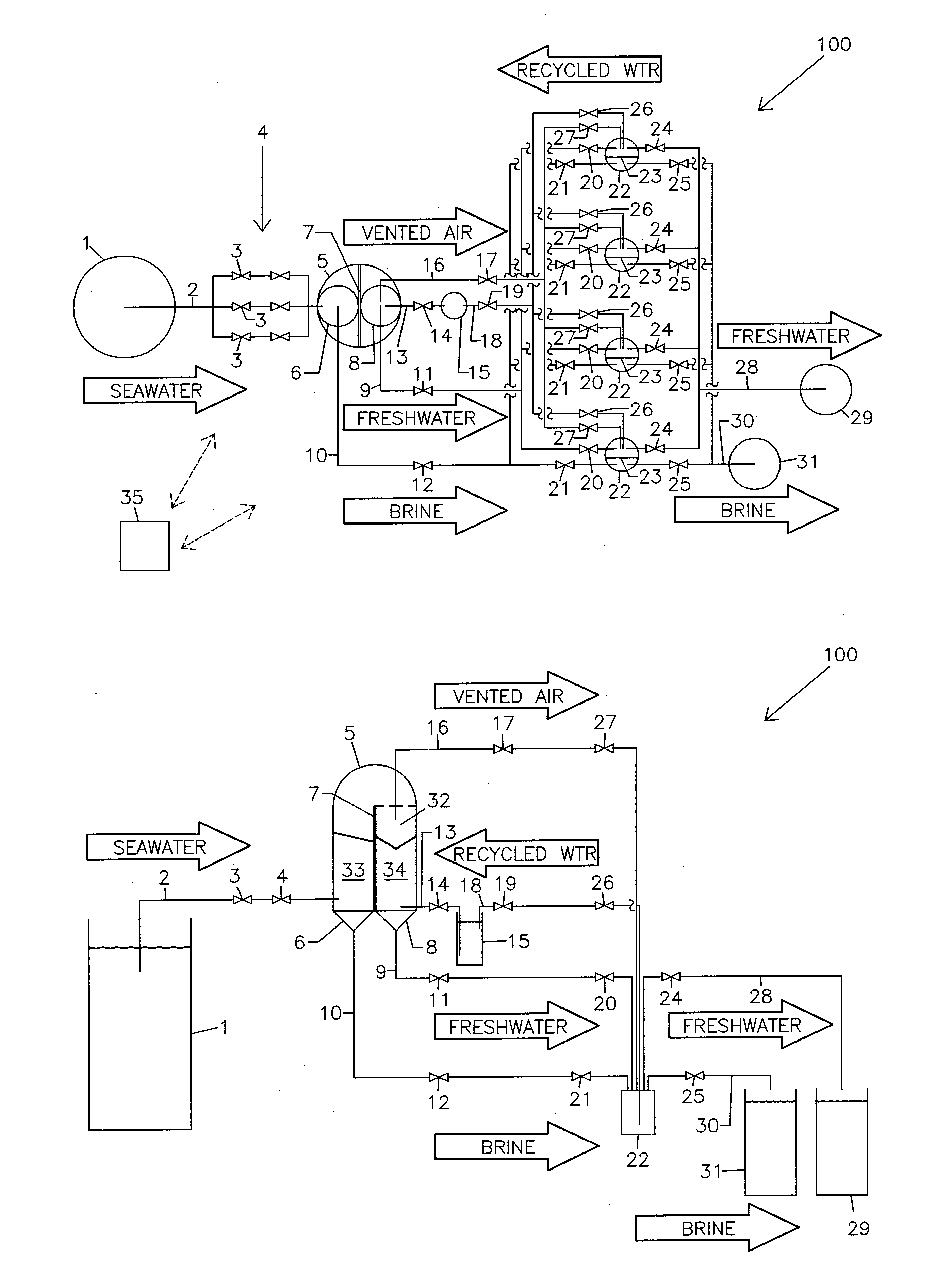 Desalination system and process using atmospheric pressure as renewable energy