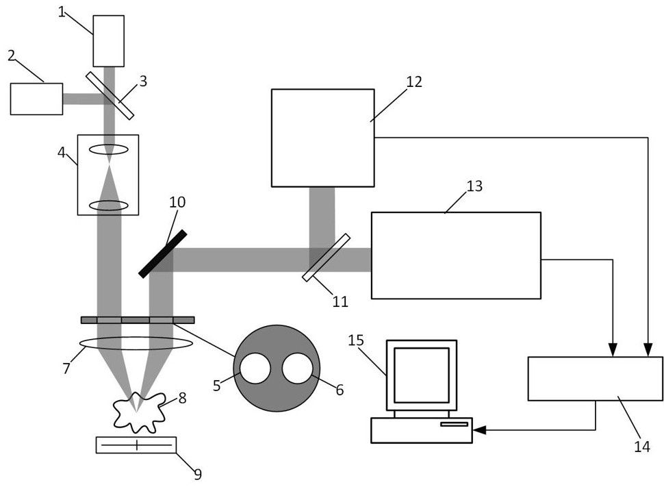 Split-pupil differential confocal discrete fluorescence spectroscopy and fluorescence lifetime detection method and device