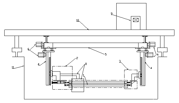 Deep sea vertical pipe array model vortex-induced vibration test device with top capable of moving in step flow