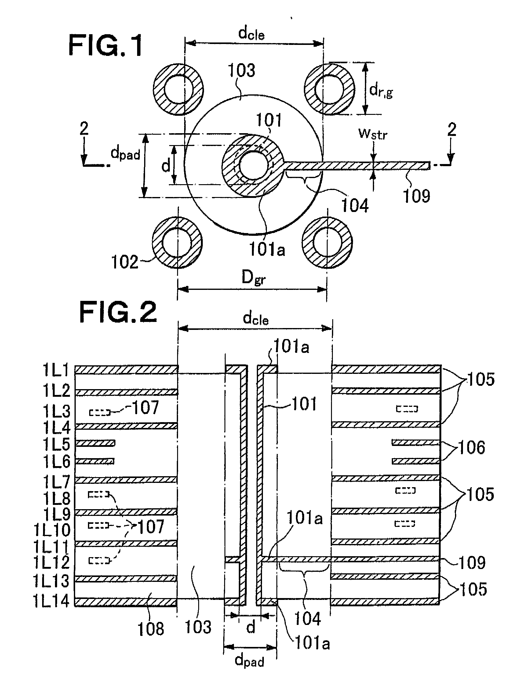 Broadband transition from a via interconnection to a planar transmission line in a multilayer substrate