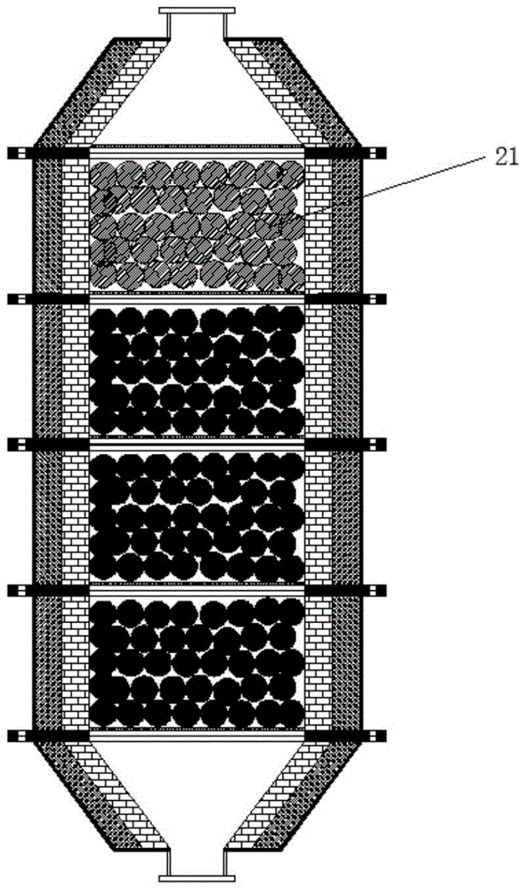 Split single-tank solid stacked bed heat storage system