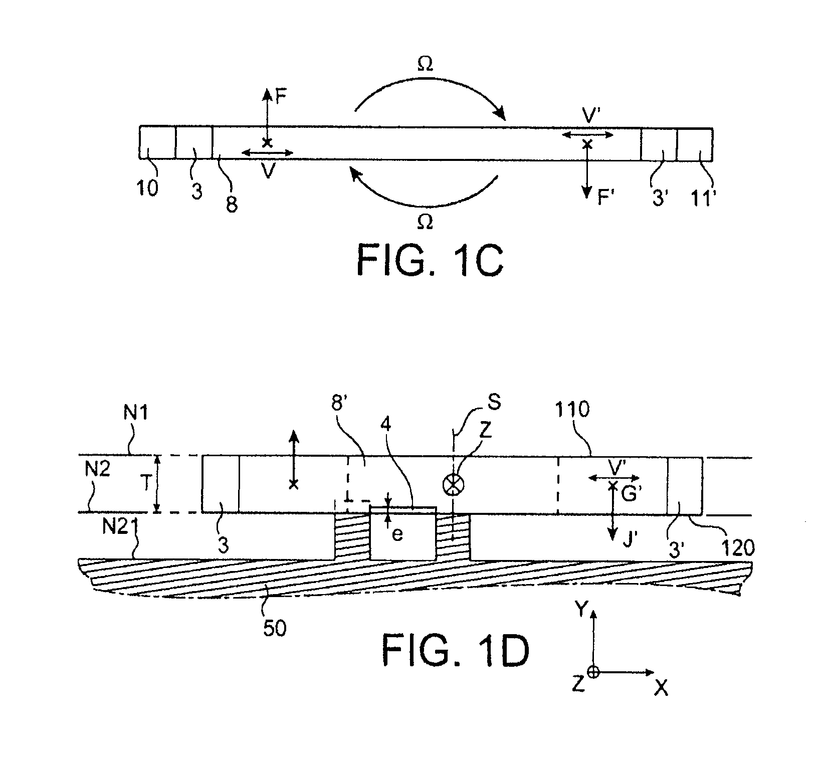 Gyrometer in surface technology, with out-of-plane detection by strain gauge