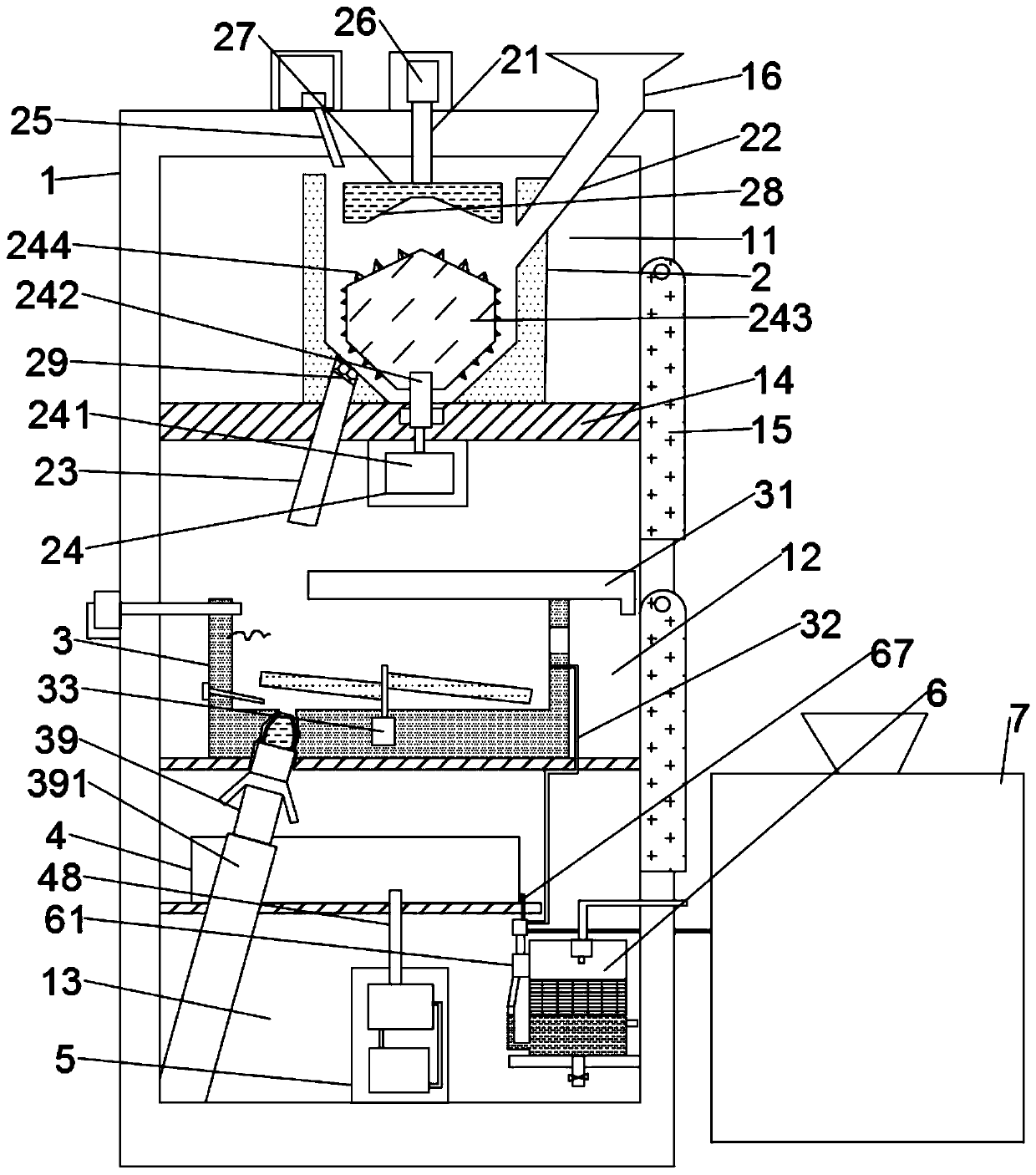 Garbage secondary classification treatment device adopting microbial method and garbage treatment method