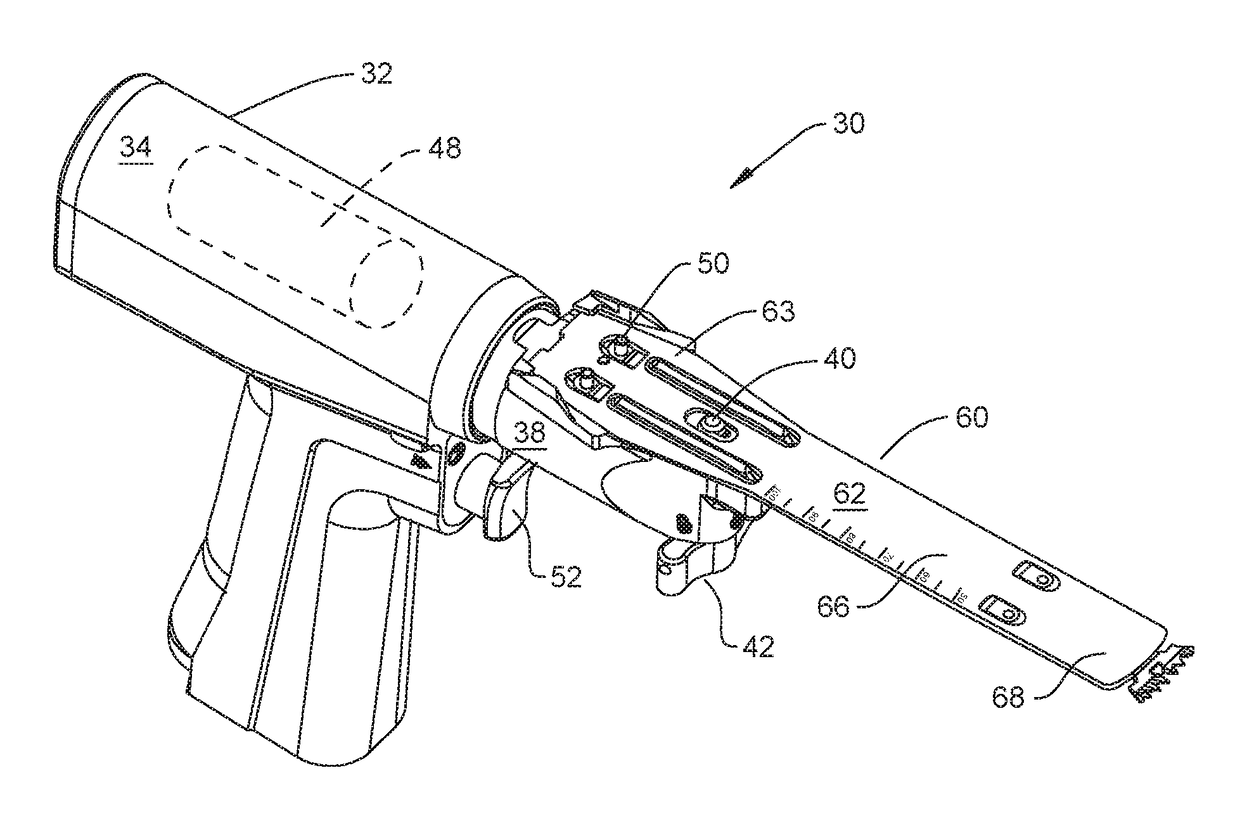 Surgical sagittal blade cartridge with a reinforced guide bar