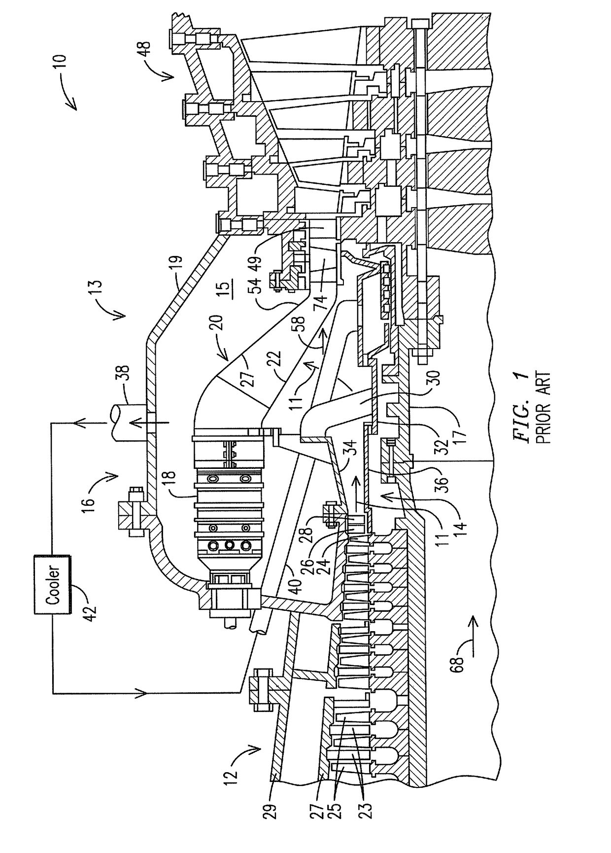 Mid-section of a can-annular gas turbine engine to introduce a radial velocity component into an air flow discharged from a compressor of the mid-section